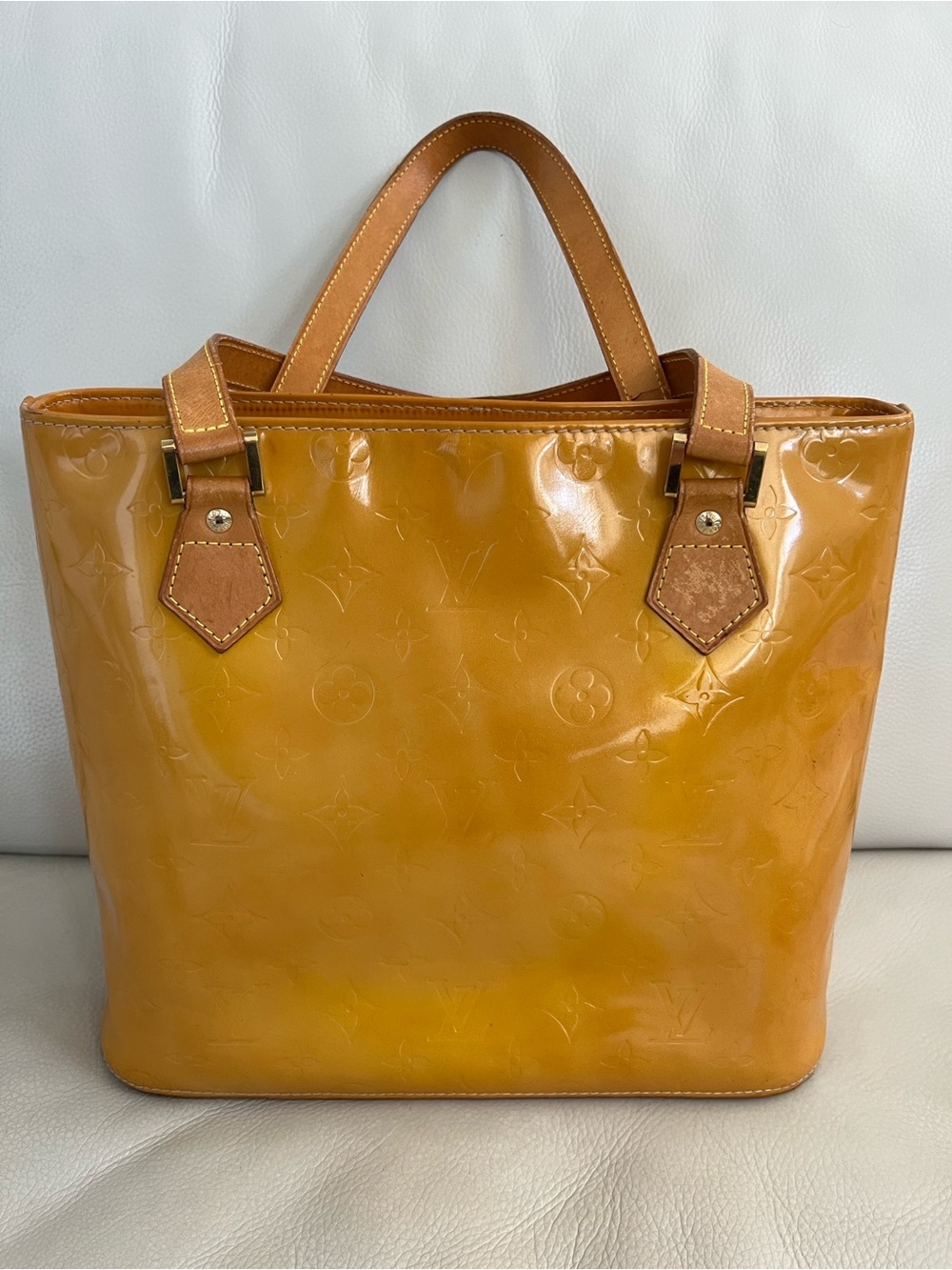 Louis Vuitton Yellow Vernis Leather Tote with Gold Hardware